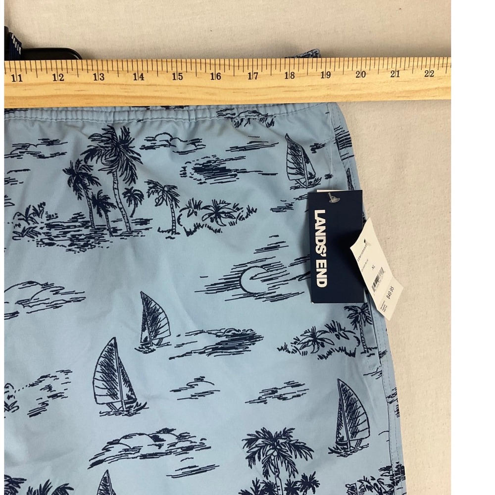 Lands End Mens XL Swim Trunks Blue Island Palm Tree‎ Sailboat UPF 50 NWT M24 - Picture 10 of 11